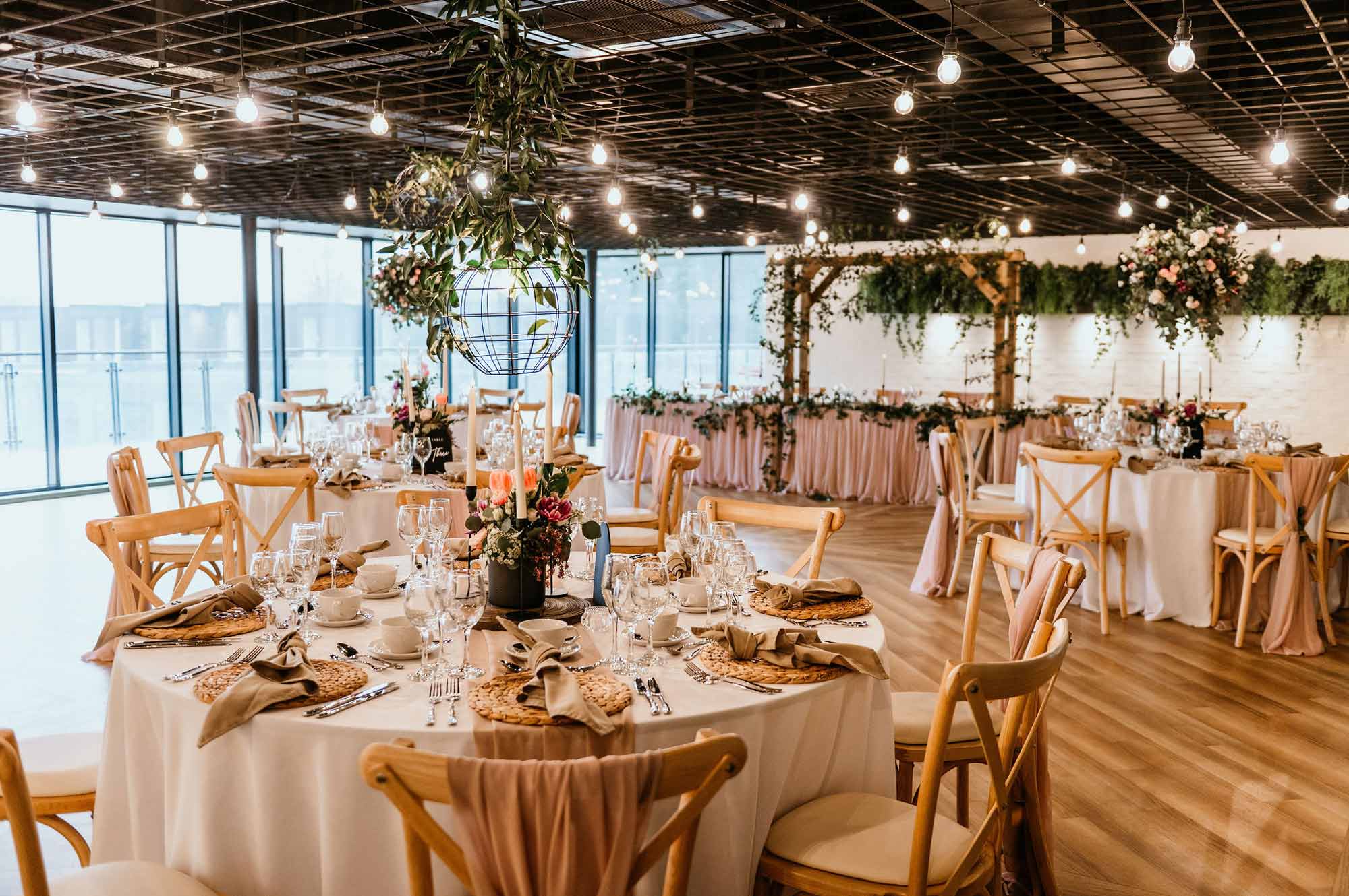 The barn set for the wedding breakfast